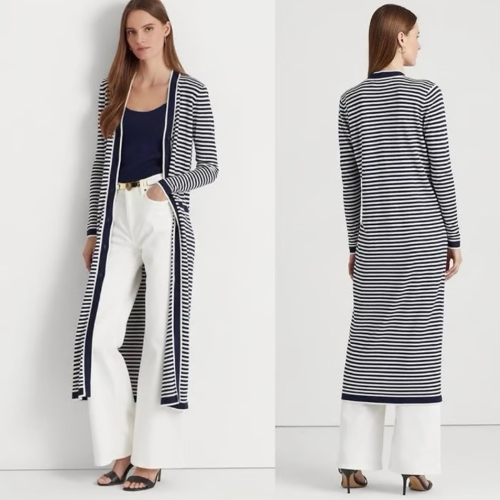 Ralph Lauren Striped Silk Blend Long Cardigan 3X - Picture 2 of 8